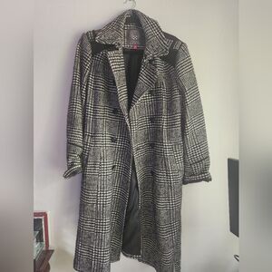 Vince Camuto Black and White Plaid Trench Coat